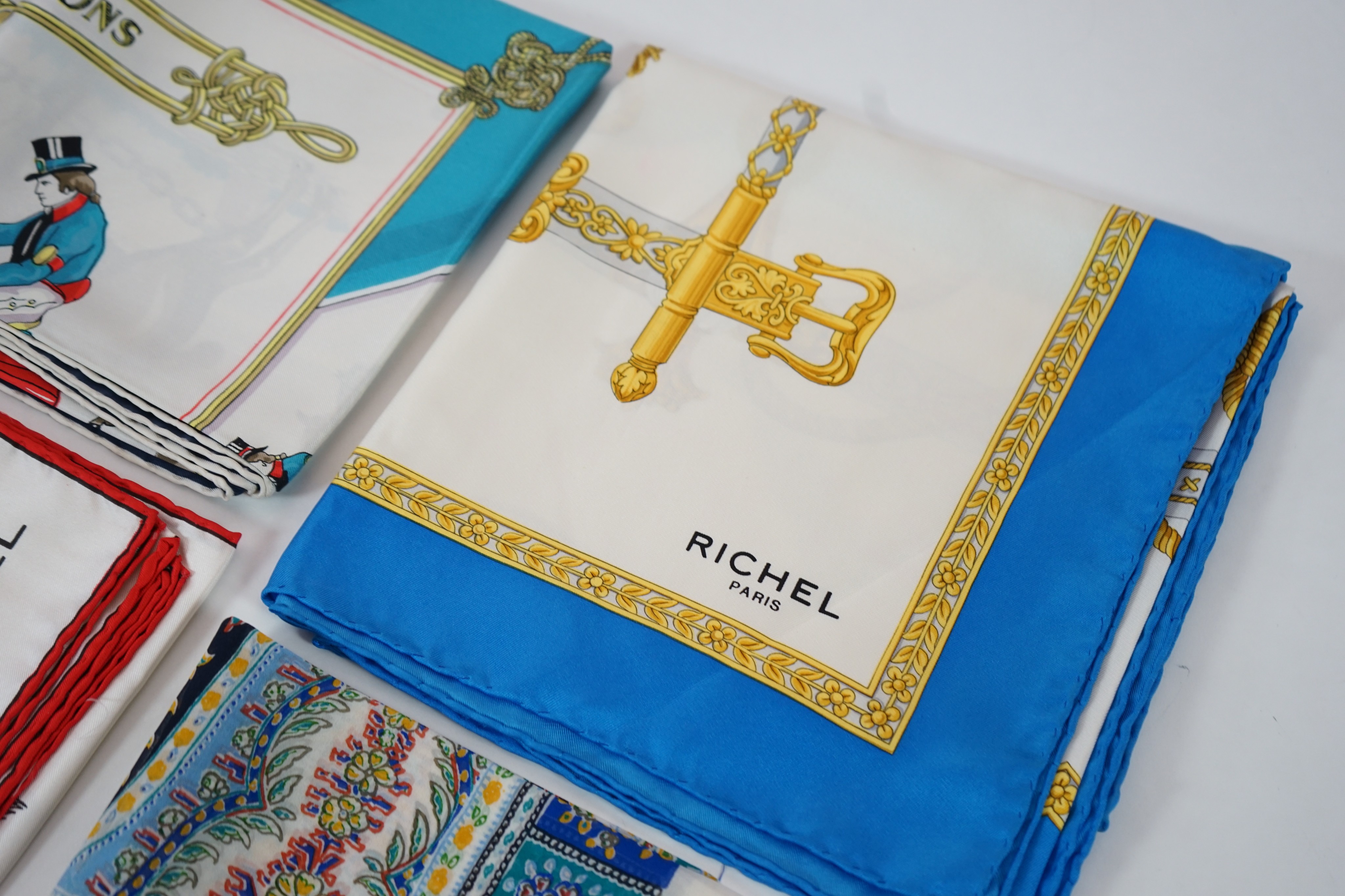 Four Richel silk scarves
